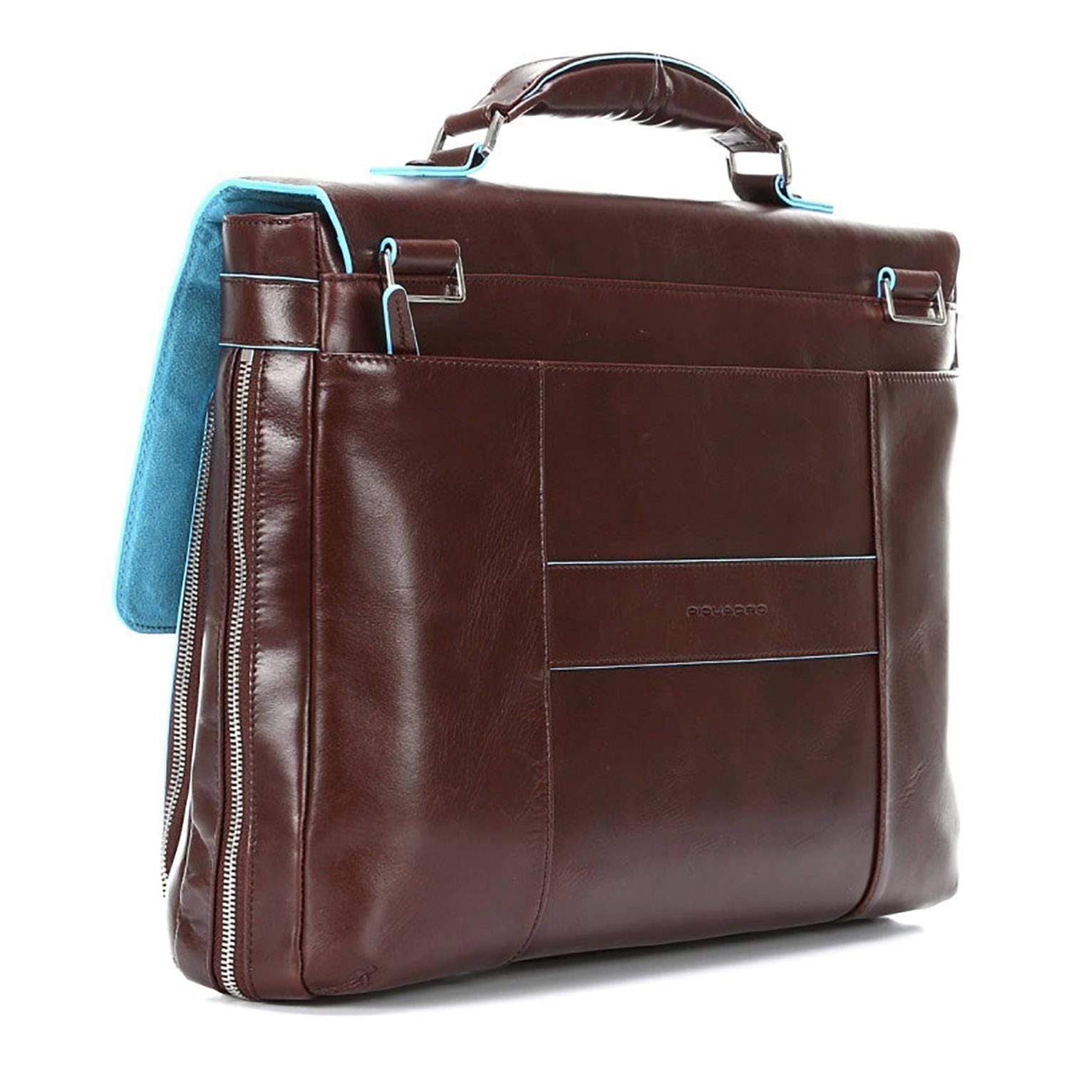 Piquadro Blue Square Leather Briefcase with Flap Closure - Mahogany - CA3111B2/MO - Jashanmal Home